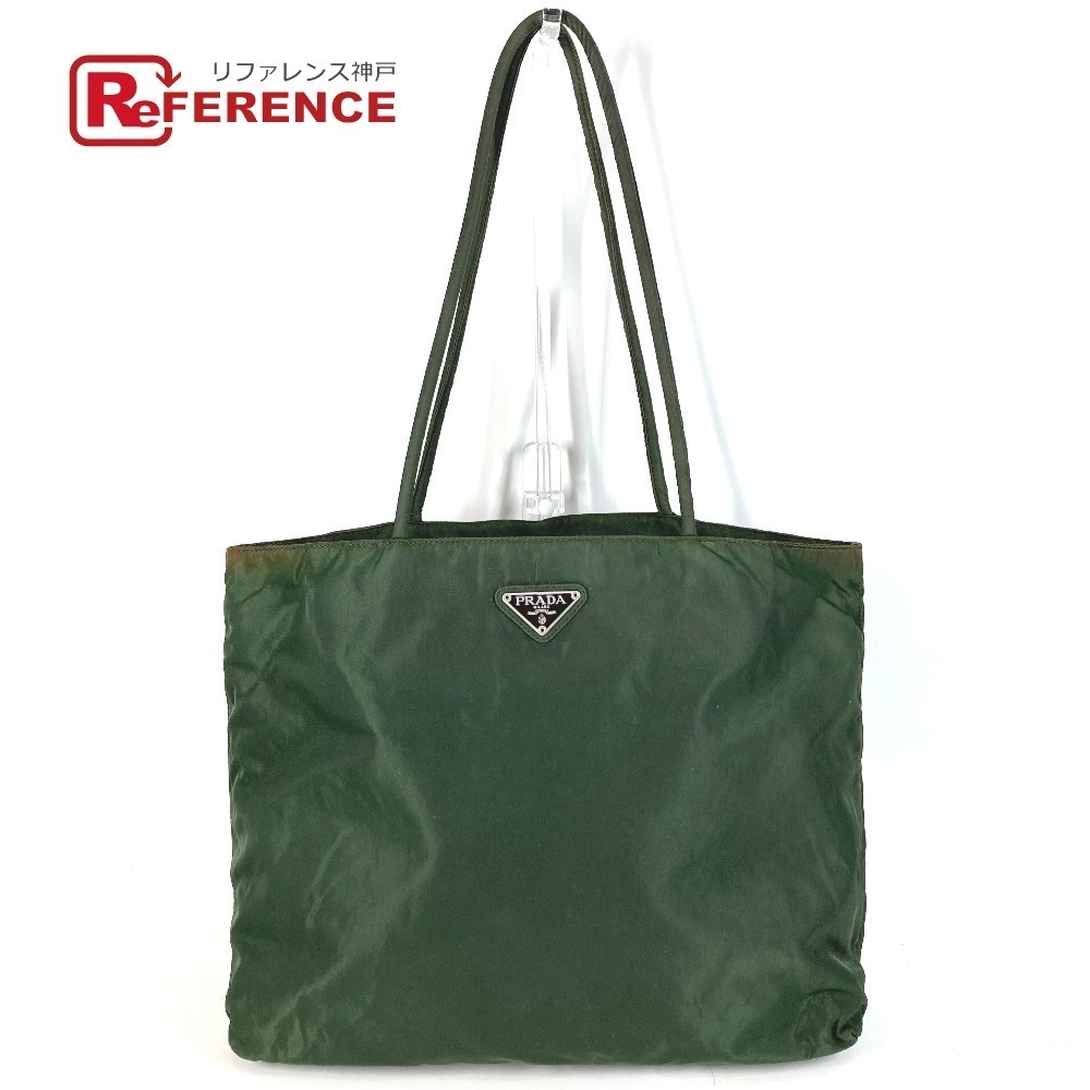 PRADA Triangle Logo Plate Bag Tote Shoulder Khaki Green